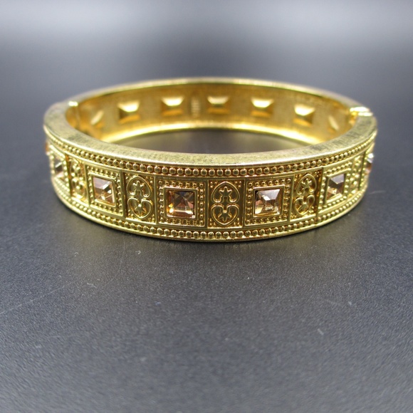 Vintage Ornate Light Brown Crystal Metal Bracelet - Picture 2 of 7